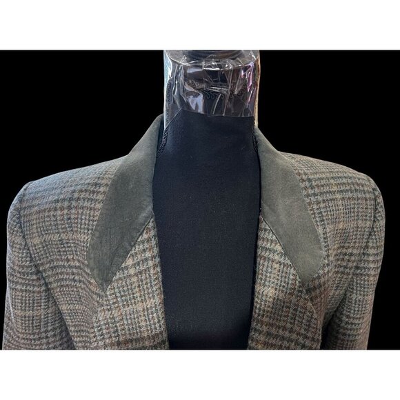David N Vintage Glen Plaid Blazer Men Velvet Collar scandinavian estate tweed - Picture 6 of 10